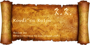 Kovács Kolos névjegykártya